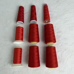 VINTAGE RED SEWING THREAD LOT 9pc – 4 NEW 5000m Polyester CONES + 5 Used Spools